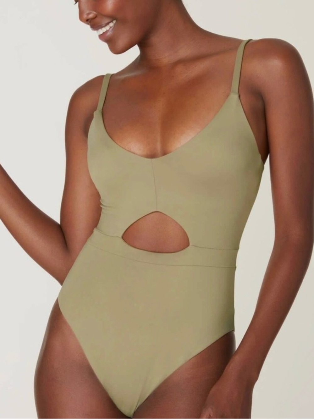NWT Andie Swim The Samoa Cutout One Piece Swimsuit Olive Green Womens Medium